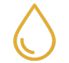 Golden droplet-shaped logo with a circular ring inside and vertical lines in the center, set against a black background.