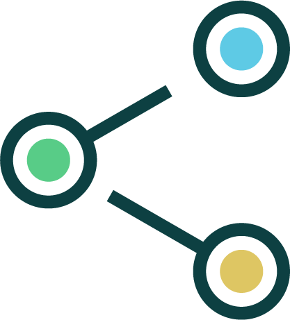 Diagram of a network with three interconnected nodes, each represented by colored circles connected by lines.