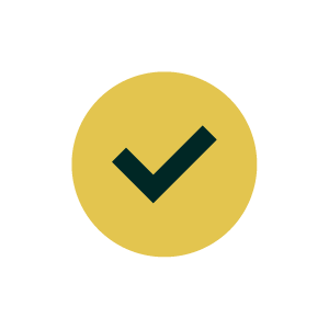 Green check mark inside a gold circle.