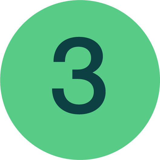 Green circular badge with the number three in bold black font in the center.