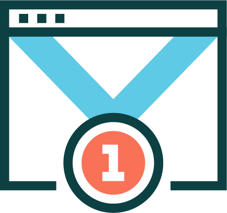 Icon of a web browser window with a gold medal featuring a number one in the center.