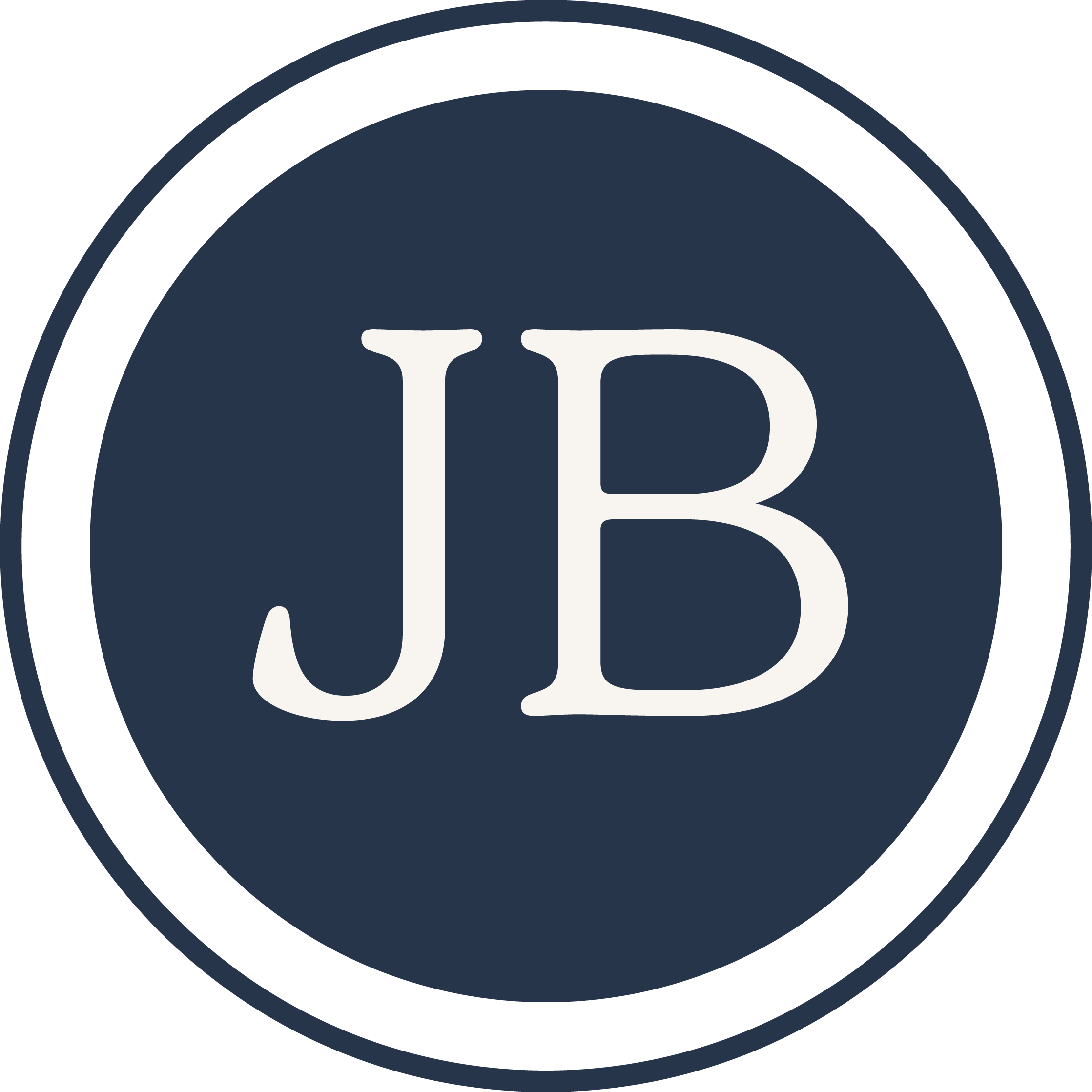 Round logo with the letters 'JB' in white on a dark blue background.