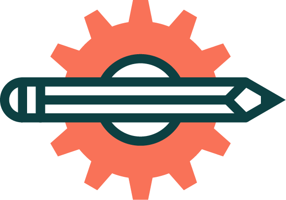 Graphic of a gear with a pencil crossing through the middle