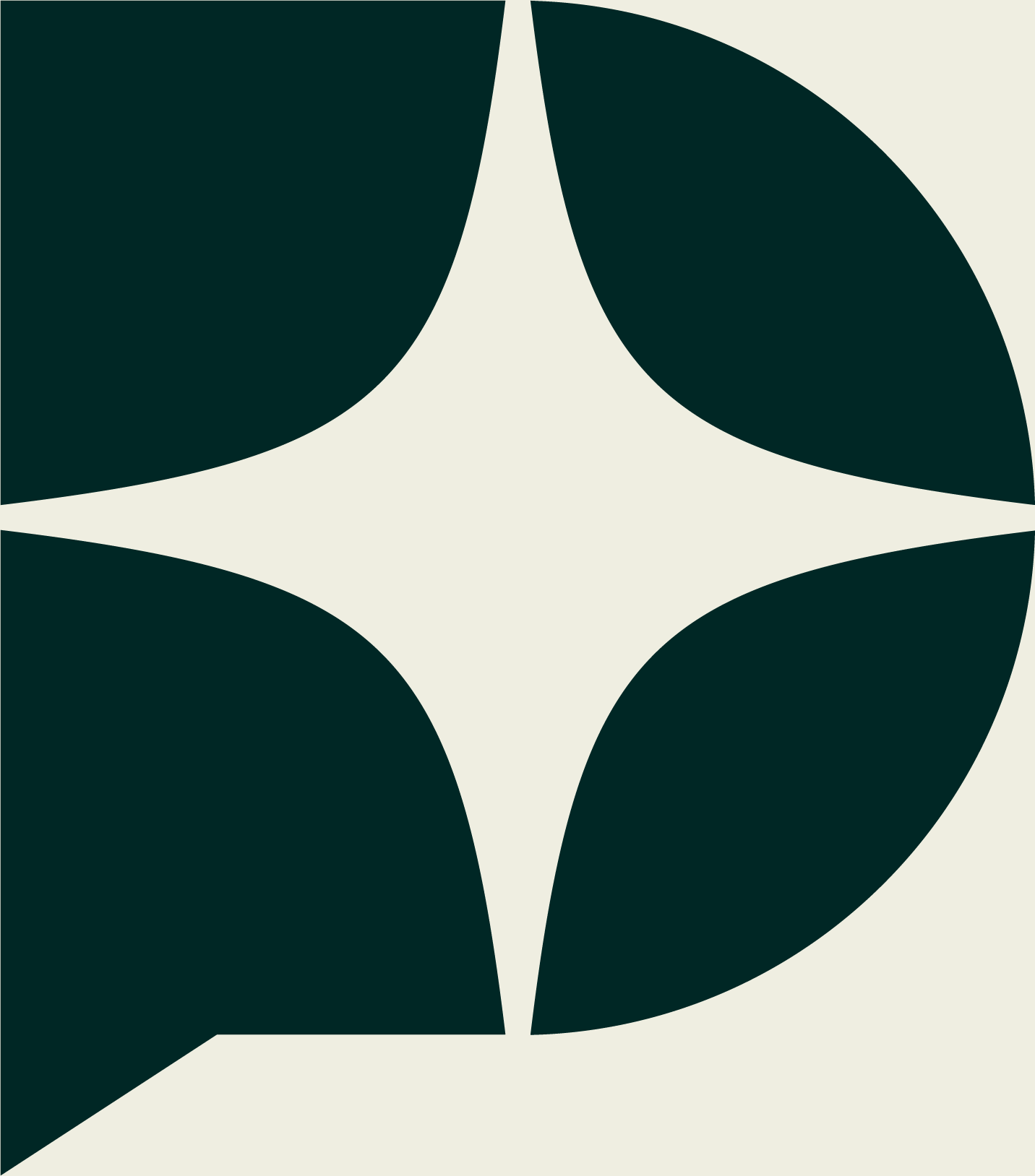 Abstract geometric pattern with large dark teal shapes on a cream background, featuring symmetrical curved edges and a central diamond shape.