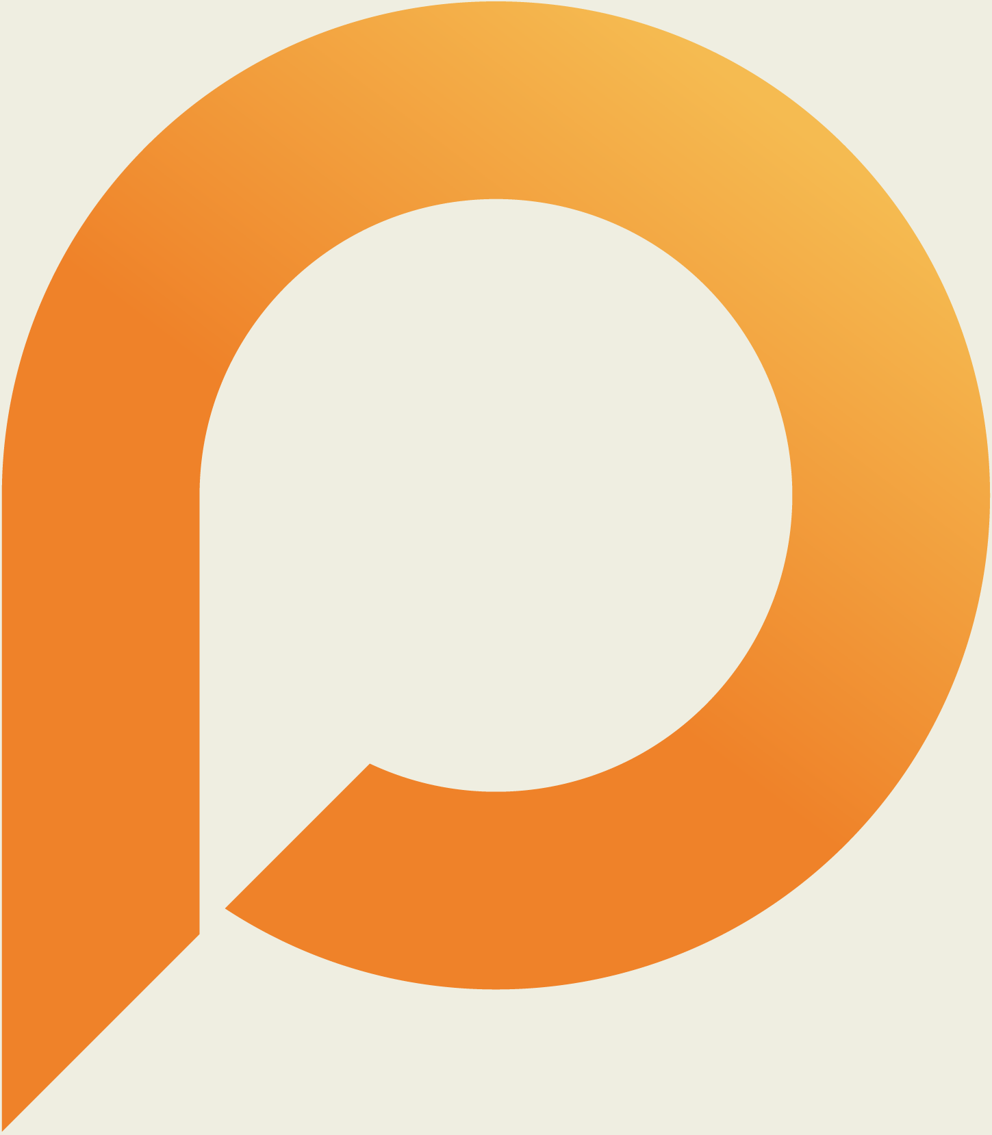 A stylized orange map location marker with a circular cutout in the center, set against a beige background.