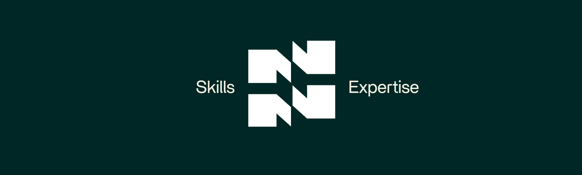 Graphic with black and white arrows connecting Skills on the left to Expertise on the right, against a dark background.