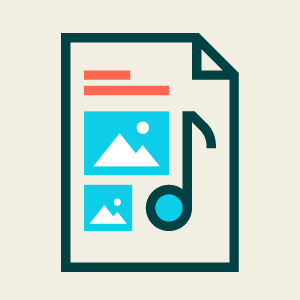 Illustration of a document with image placeholders and text lines.