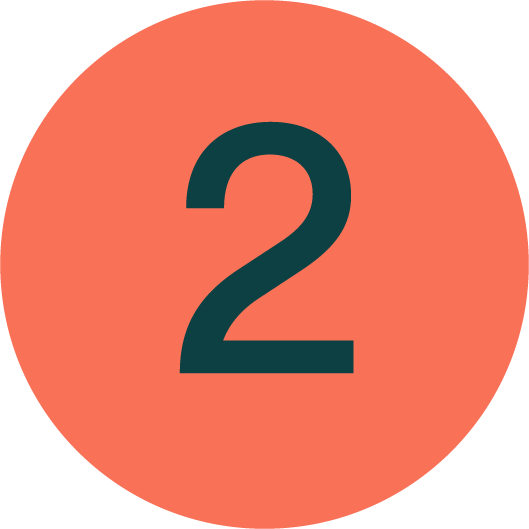 Orange circle with a dark green number 2 in the center.