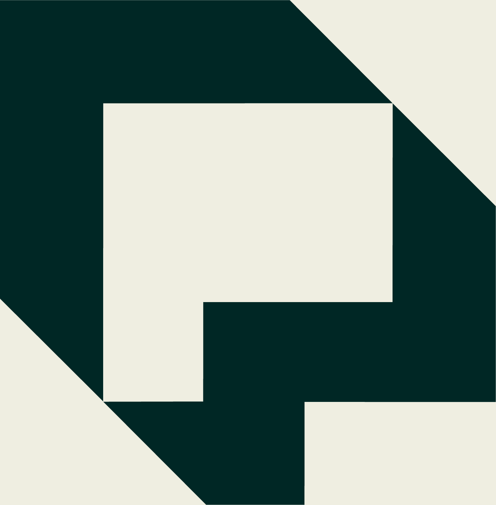 Abstract geometric pattern with contrasting dark green and light beige shapes creating a maze-like design.