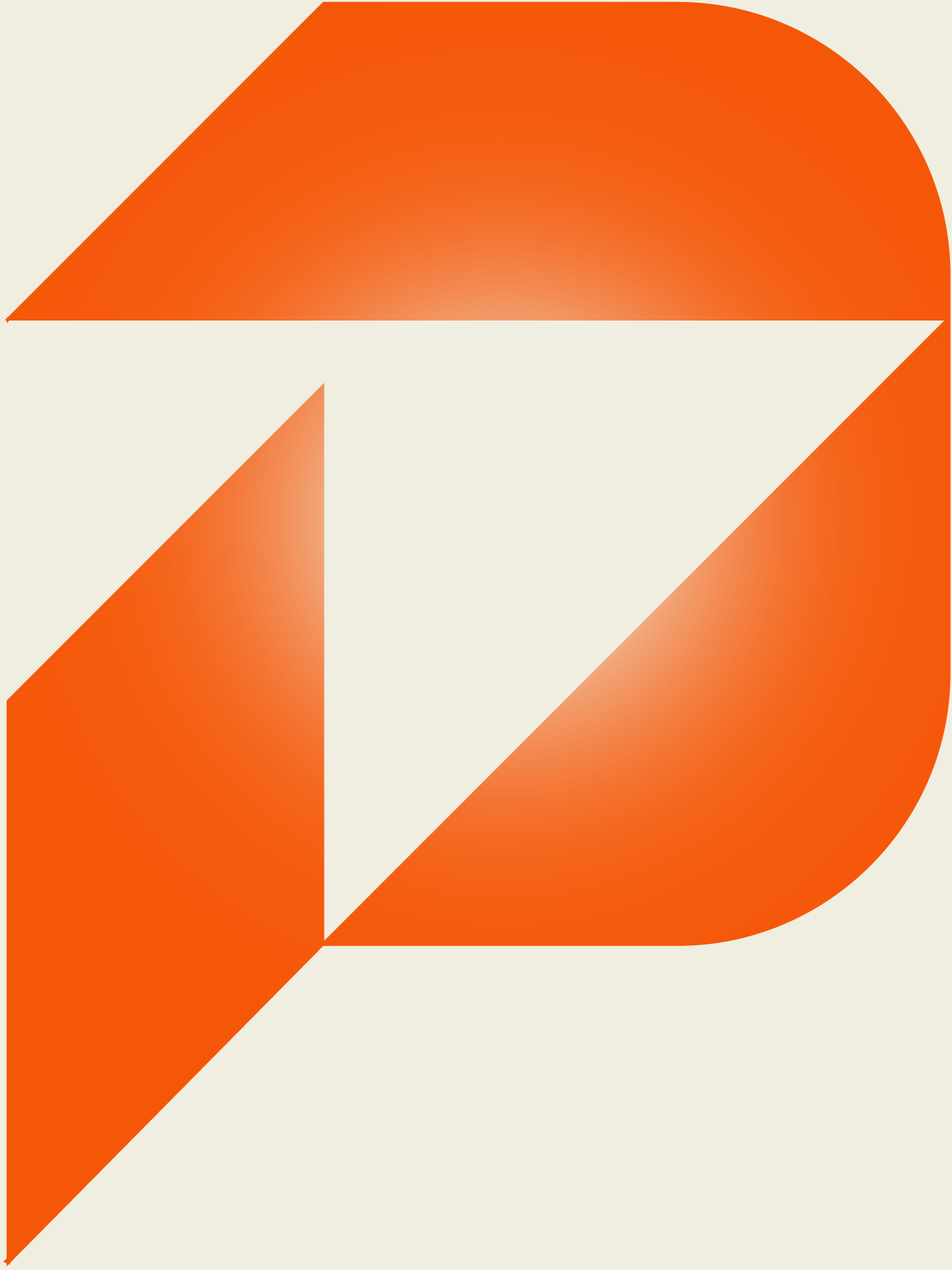 An abstract geometric design with overlapping shapes in orange, cream, and white colors.