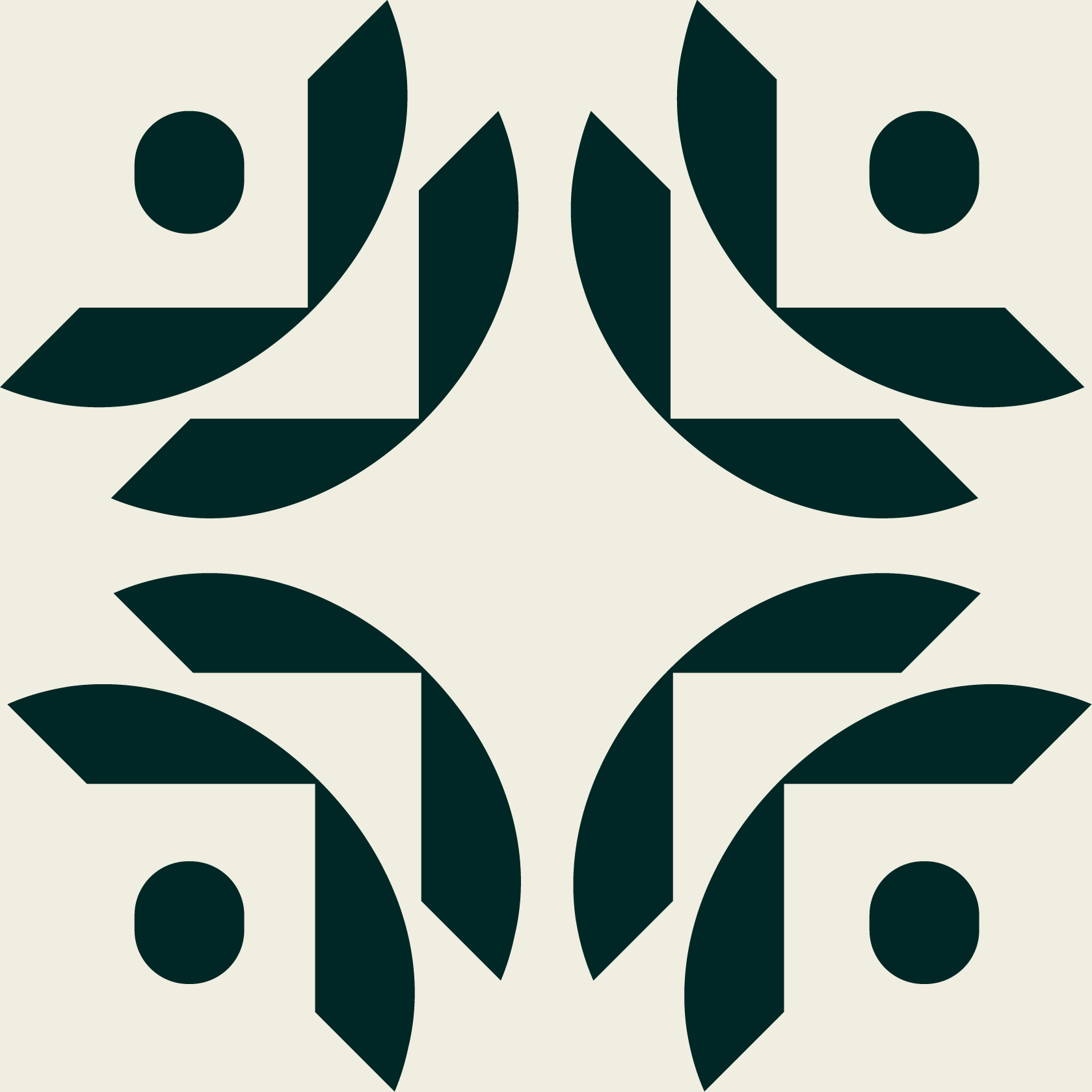 A black and green abstract geometric pattern on a light background, featuring symmetrical shapes and leaf-like designs.