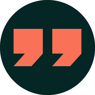 Red quotation marks on a dark background
