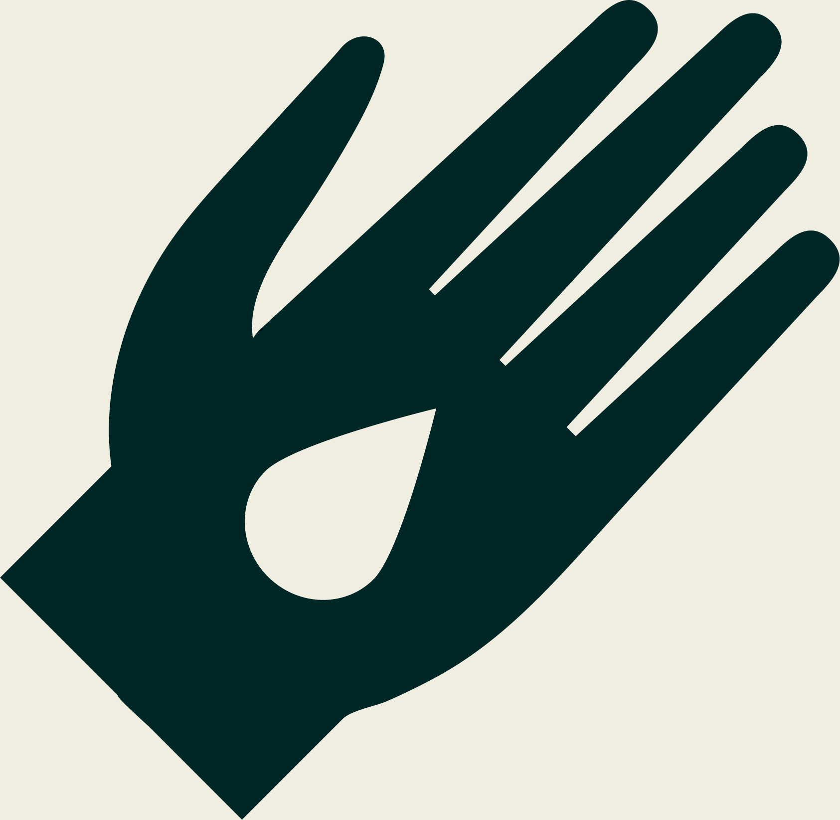 A dark silhouette of a hand with palm facing up against a light background.