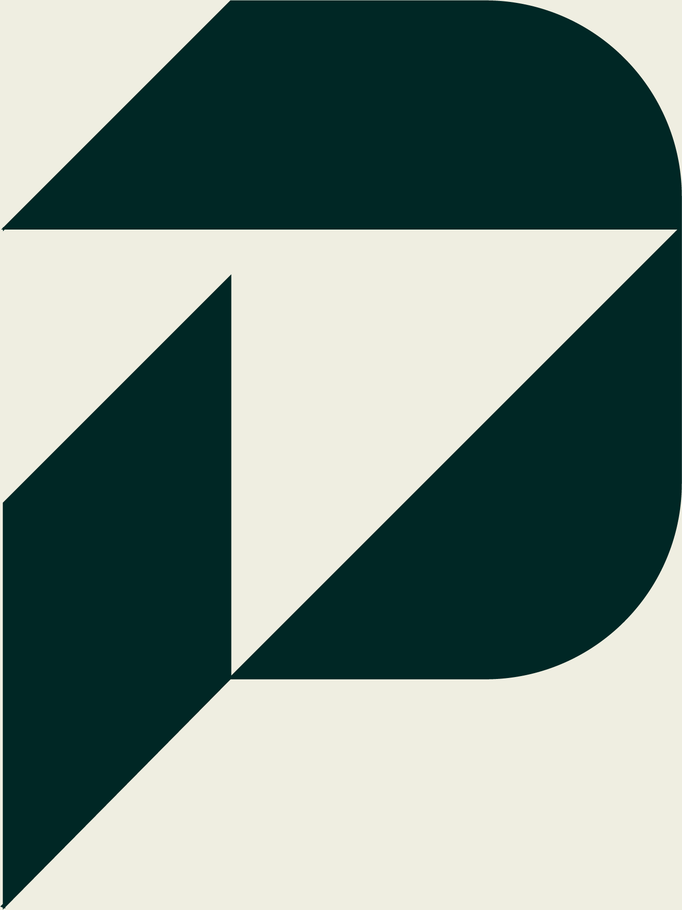 An abstract illustration of a leaf. The leaf is composed of geometric shapes in dark green and beige colors, set against a light beige background.