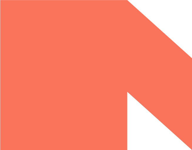 A stylized, large arrow pointing downward in coral with black diagonal sections in the upper right and lower right corners.