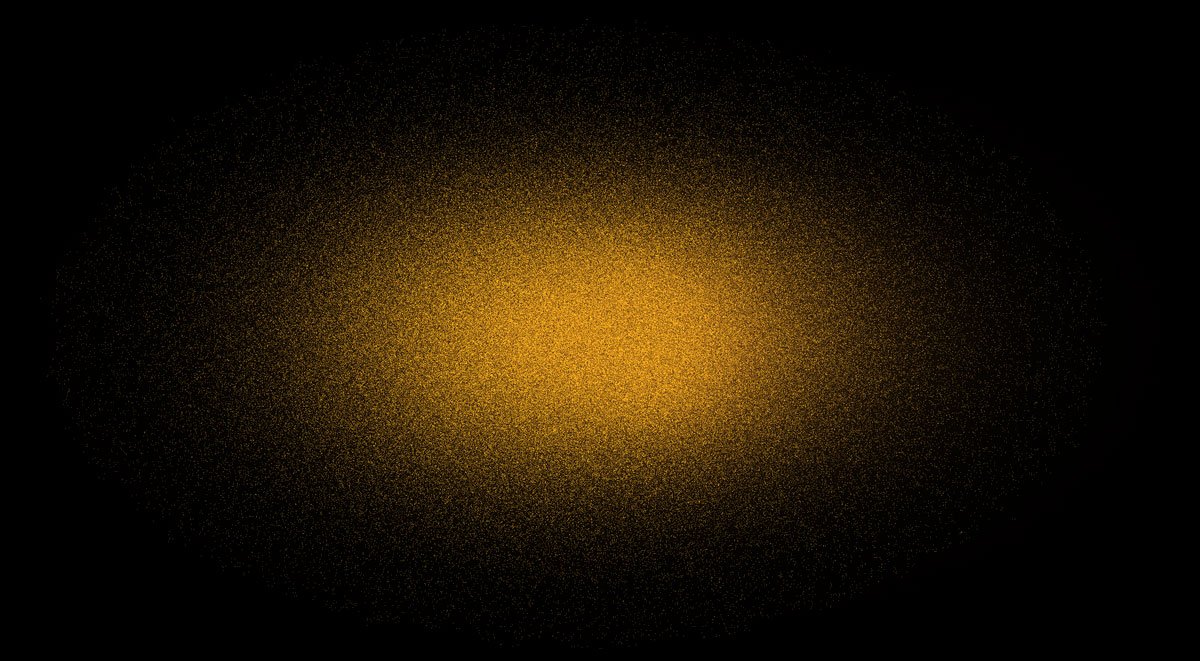 Abstract image with yellow-orange glow and dispersed specks against black background.