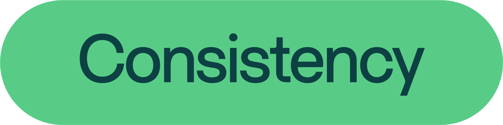 Green oval button with the word 'Consistency' in black text.