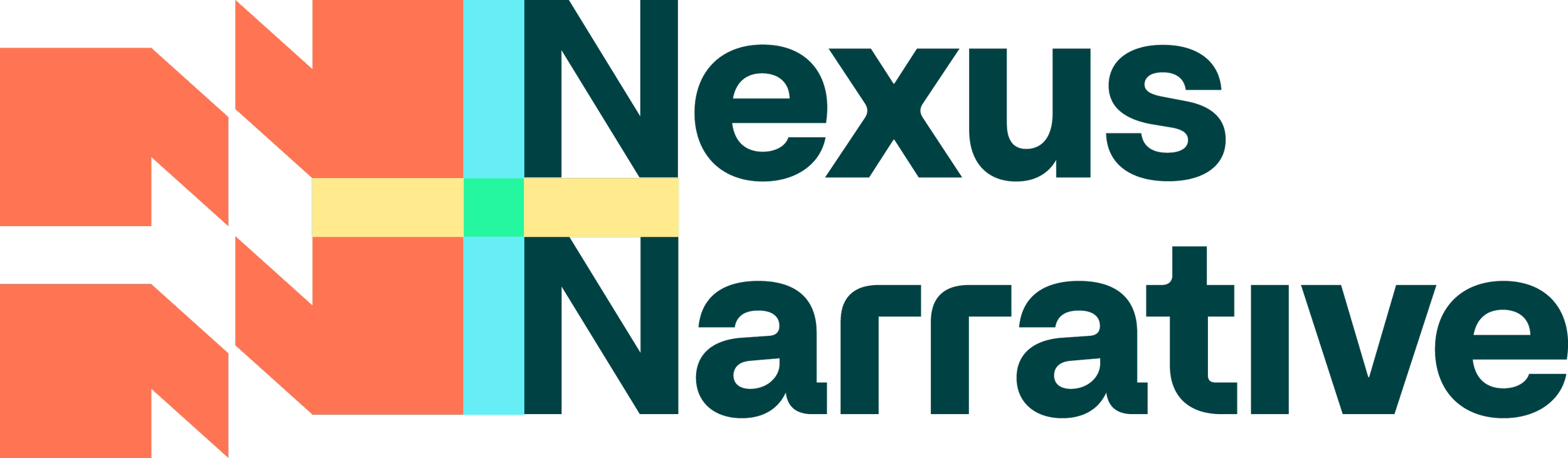 A logo featuring geometric shapes in orange, black, light blue, yellow, and teal with the words 'Nexus Narrative' in dark teal text.