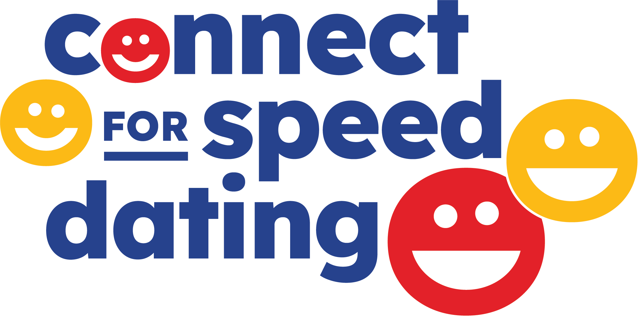 Text reads 'connect for speed dating' with four smiley faces in red and yellow.