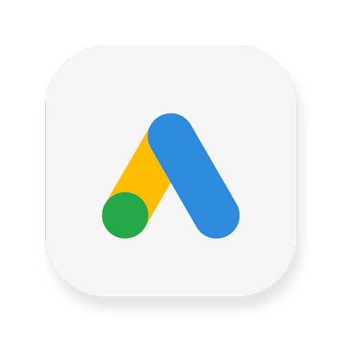 Google Ads logo with stylized letter 'A' in yellow, blue, and green on a white background.