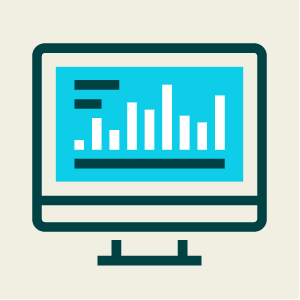 A computer monitor displaying a bar graph and data chart.