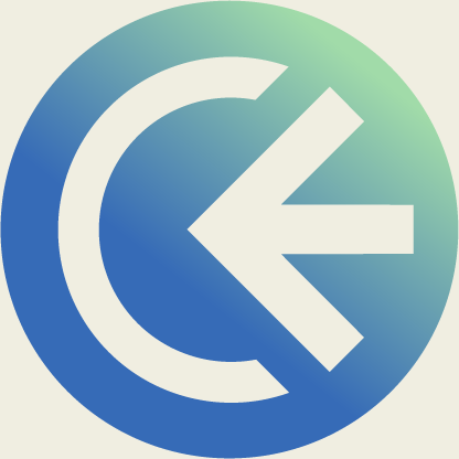 Left arrow within a circular arrow symbol, gradient blue to green background.