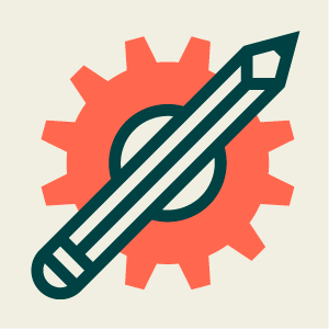 Icon of a pencil crossing a gear, symbolizing settings or editing.