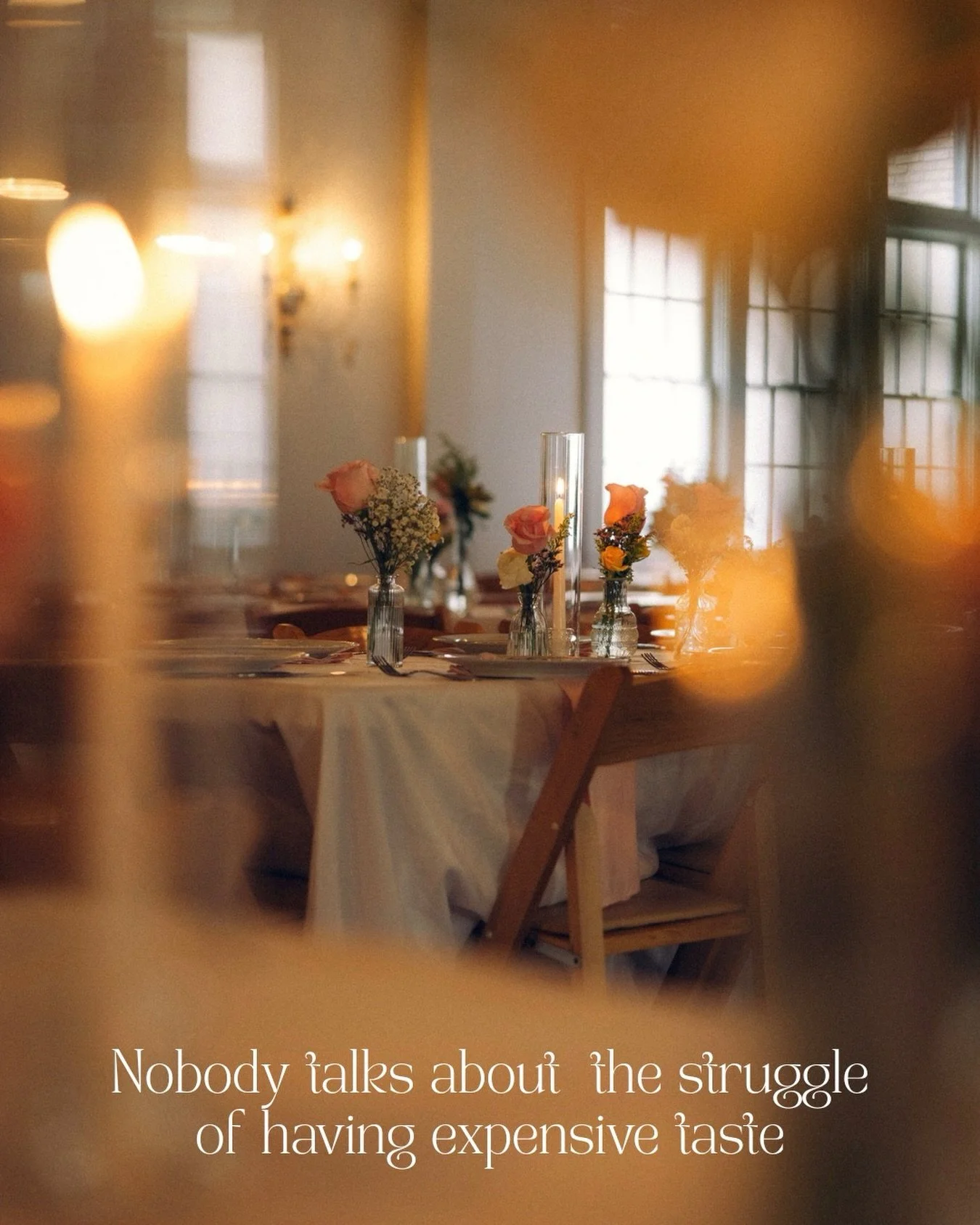 Nobody talks about the struggle of having ✨expensive taste✨ in the wedding industry.

You want the candles.
You want the layered florals.
You want the dreamy lighting and the little details nobody notices&hellip; but you know matter.

And suddenly yo