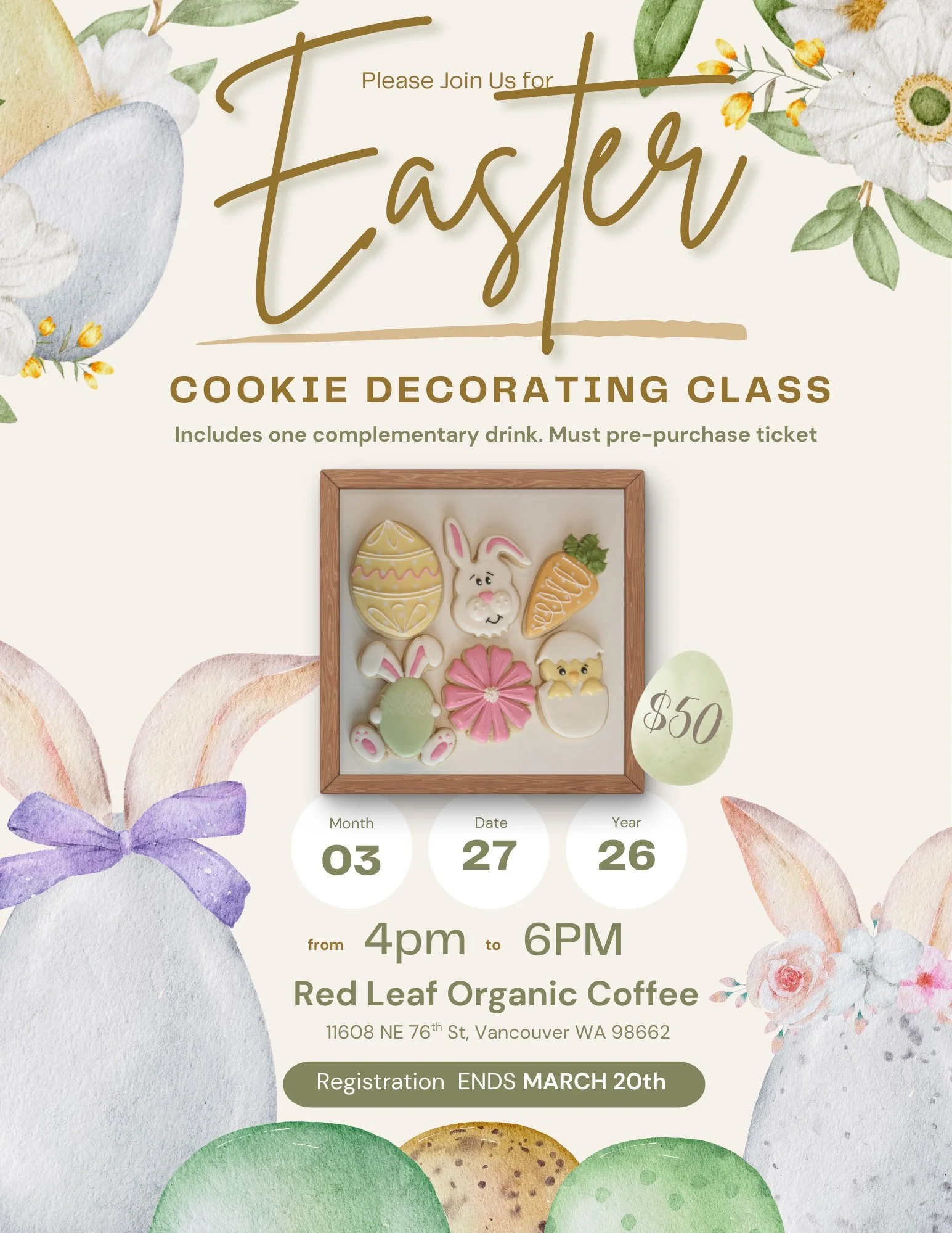 Easter Cookie Decorating Class- Red Leaf Coffee Shop 3/27/26