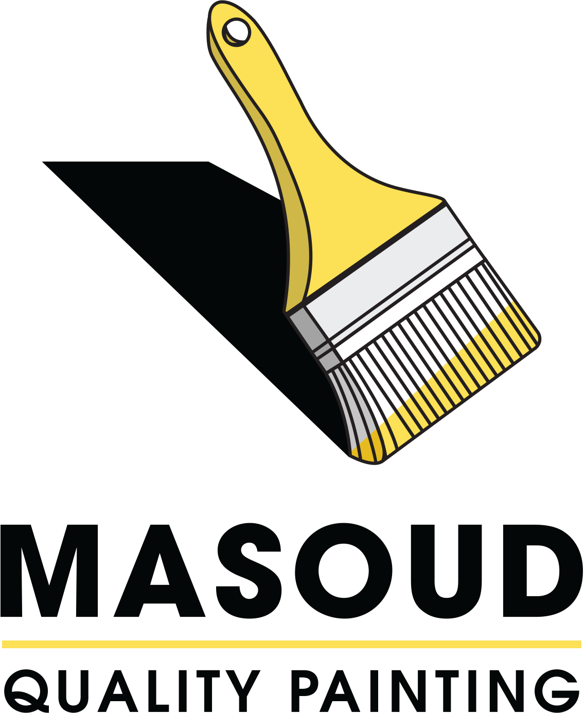 A logo featuring a paintbrush with yellow handle and silver ferrule, casting a shadow, with the text 'MASOU' and 'QUALITY PAINTING' below.