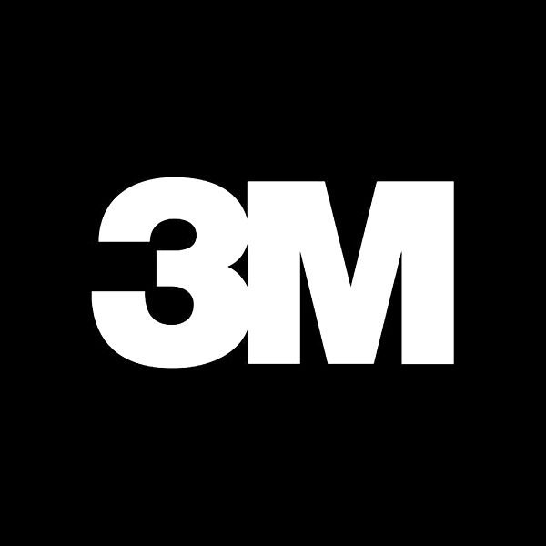 White 3M logo on a black background.