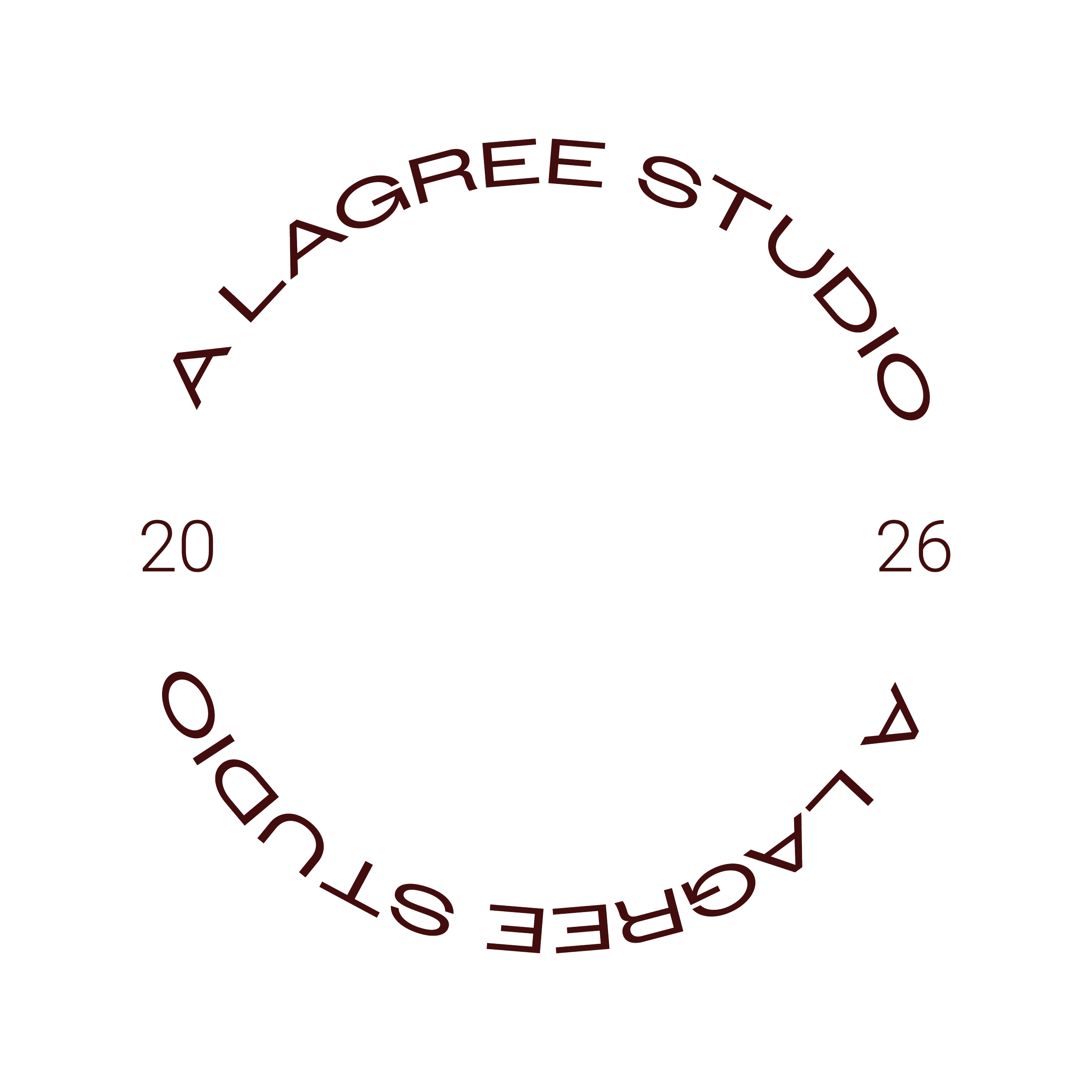 A black circular design with the text 'A LAGREE STUDIO,' on top and bottom, both curved along the circle.