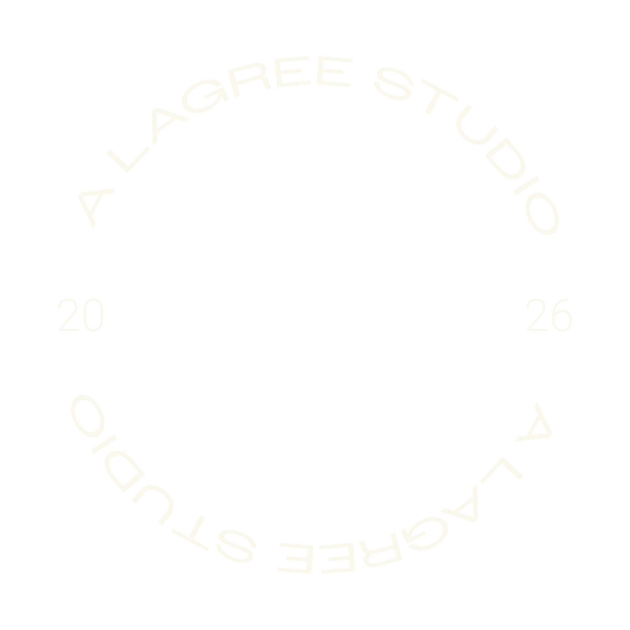Close-up of circular white text reading 'A LAGREE STUDIO'