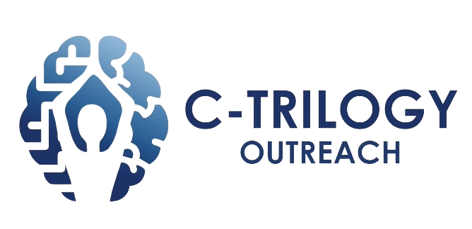 Logo for C-Trilogy Outreach featuring a stylized brain with circuit-like lines and the text 'C-Trilogy Outreach'.