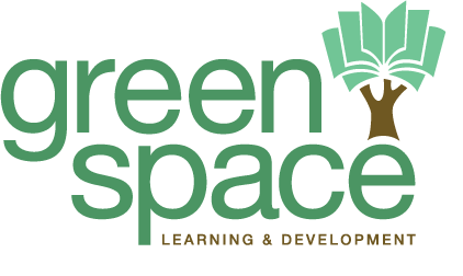 Green Space Learning & Development logo with stylized open book and tree graphic.
