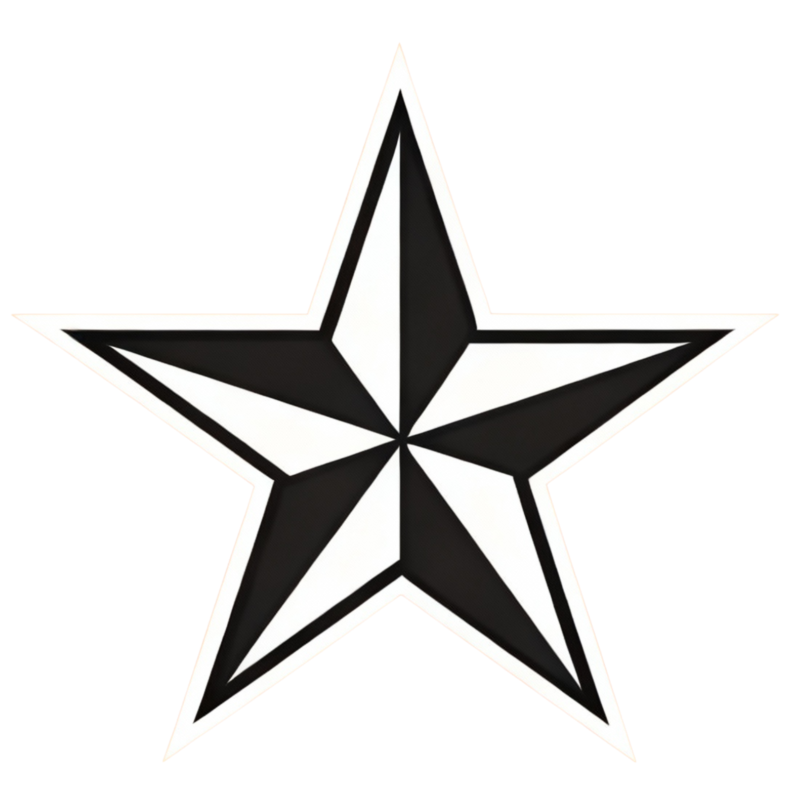 A black and white star logo with geometric shapes and borders.