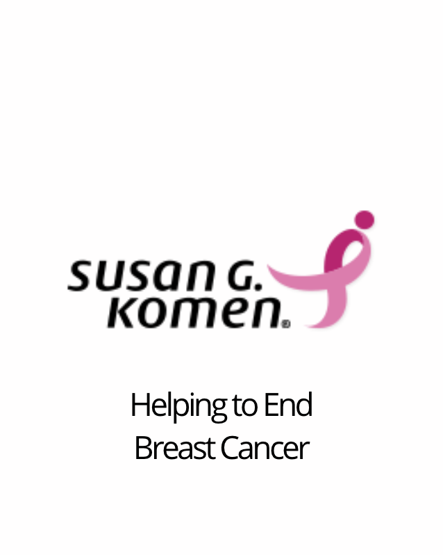 Susan G. Komen logo with pink ribbon and text "Helping to End Breast Cancer".