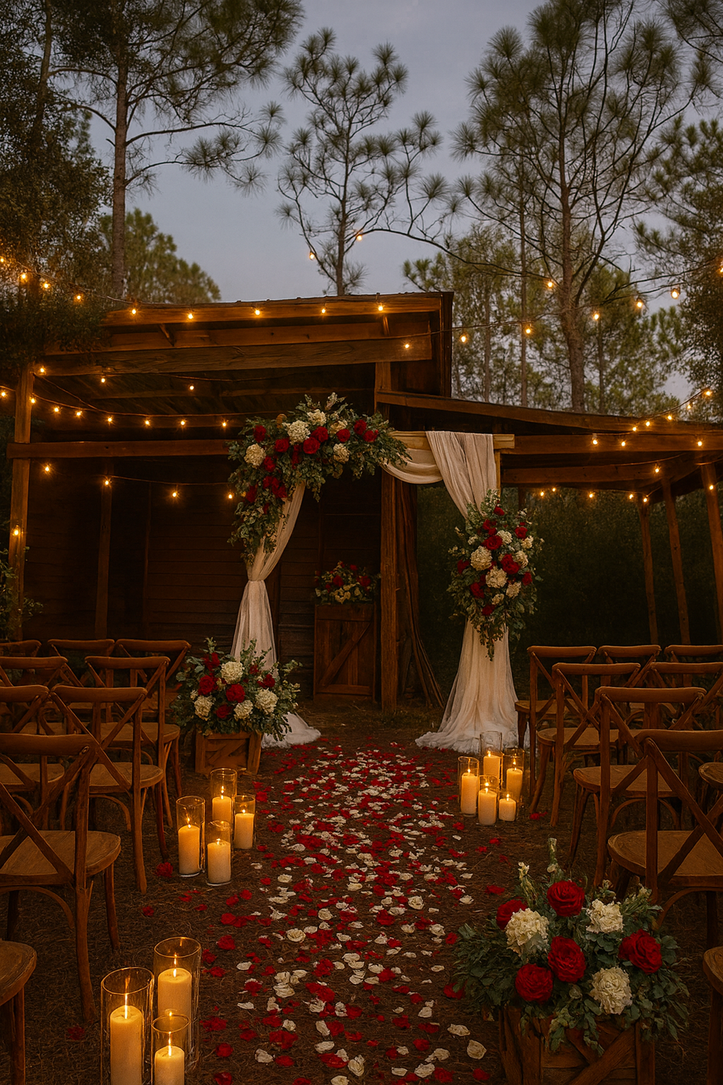 Water + Woods is an outdoor wedding and event venue in Gulf Shores, Alabama near Orange Beach and The Wharf.