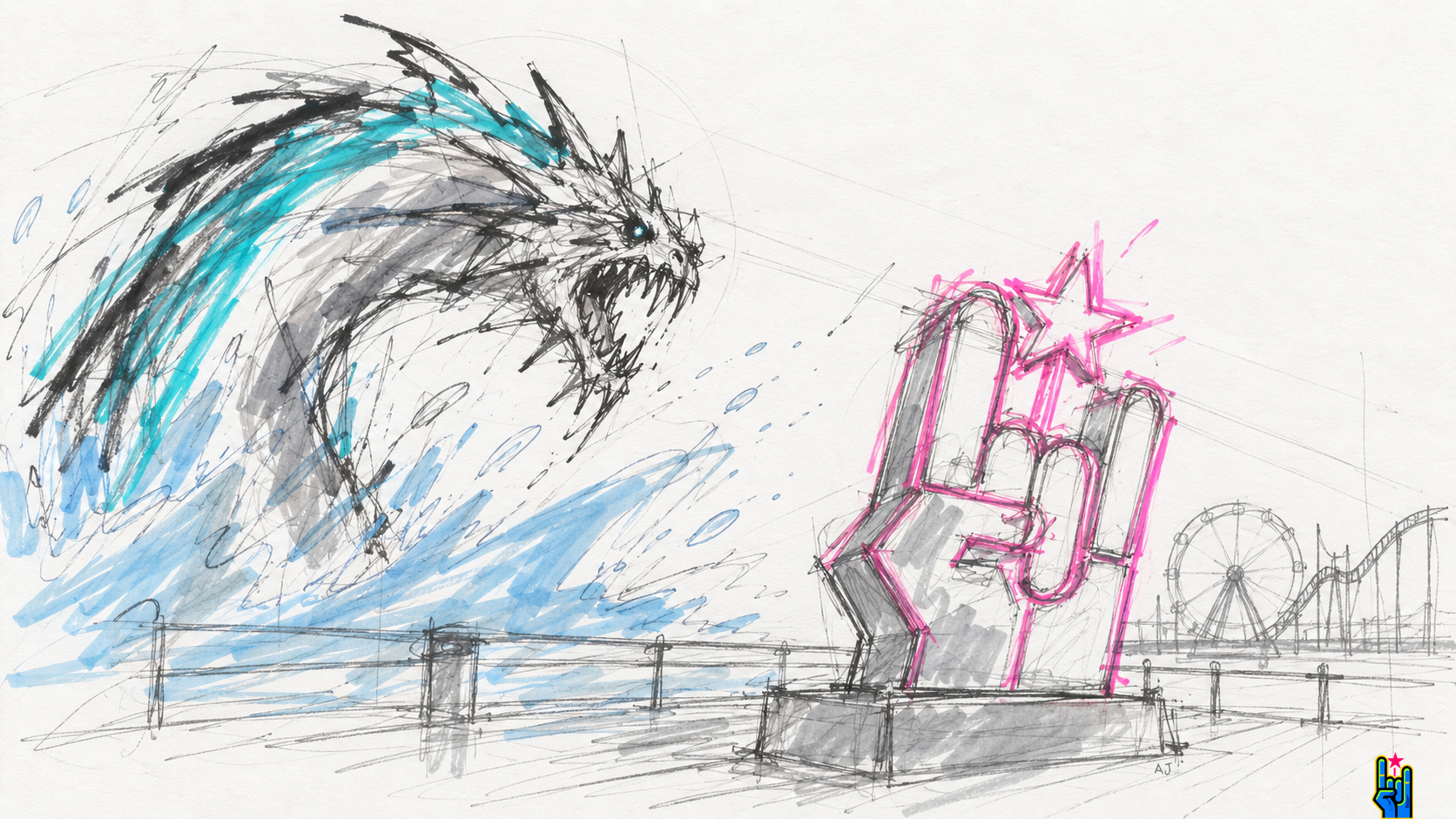 Sketch of the serpent attacking the fuck yeah  logo - Angie Jones