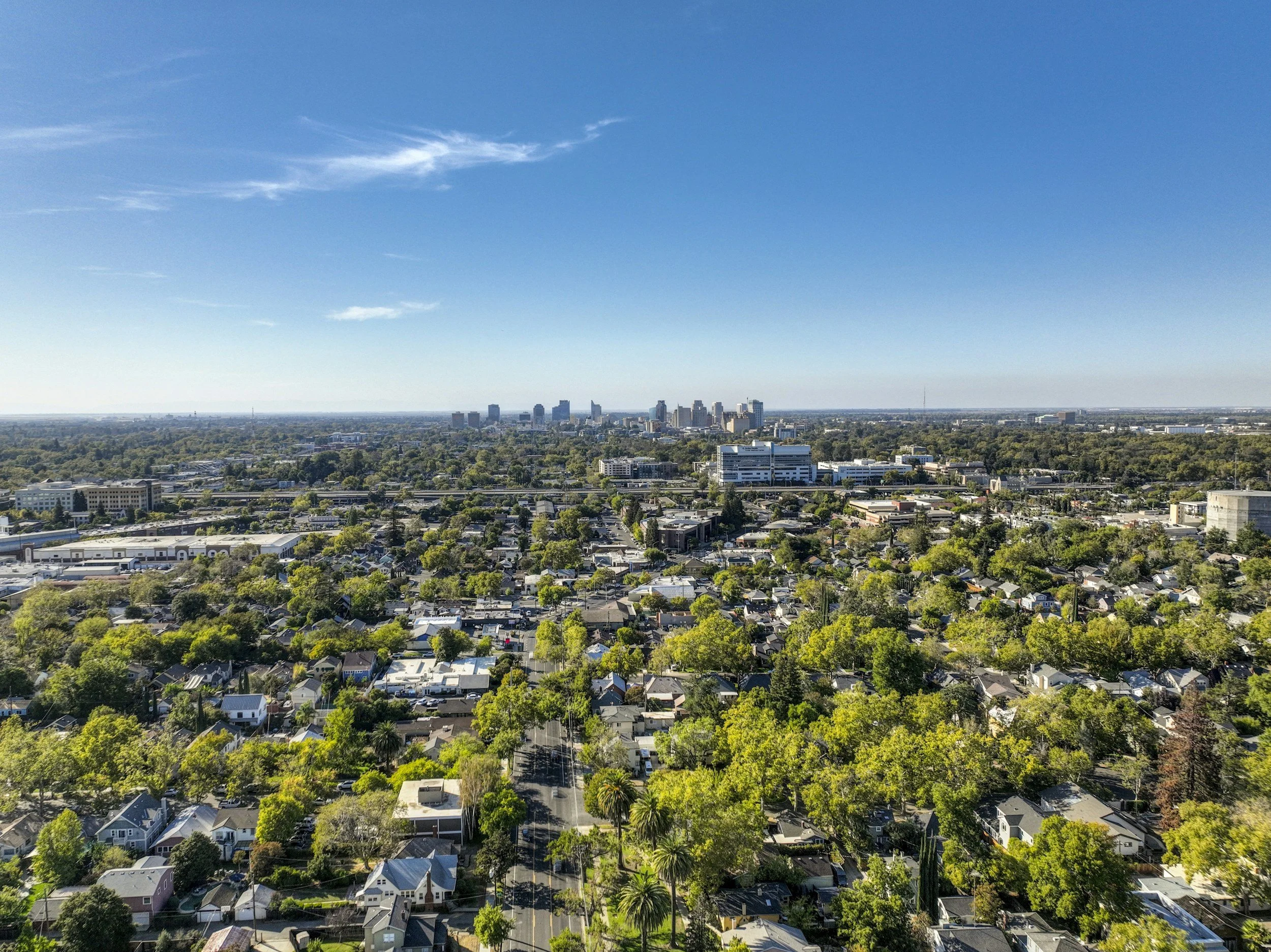 Looking from the sacramento suburbs to the downtown buildings