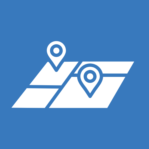 Map with two location markers on a blue background