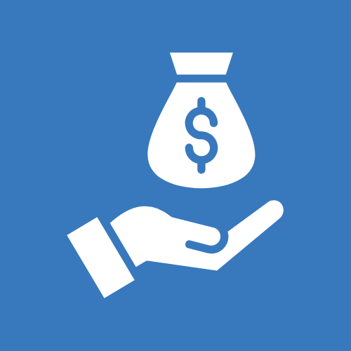 Icon of a hand holding a money bag with a dollar sign, representing financial transactions or payment.
