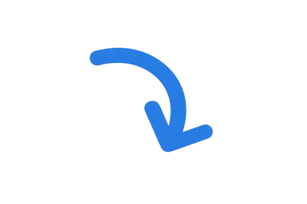 Blue curved arrow pointing downward on a black background.