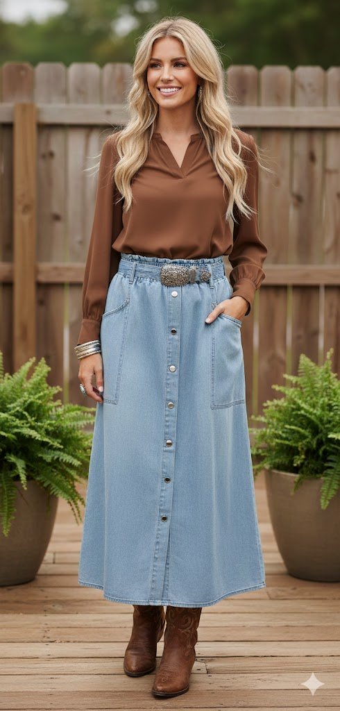 Button-Down Denim Skirt