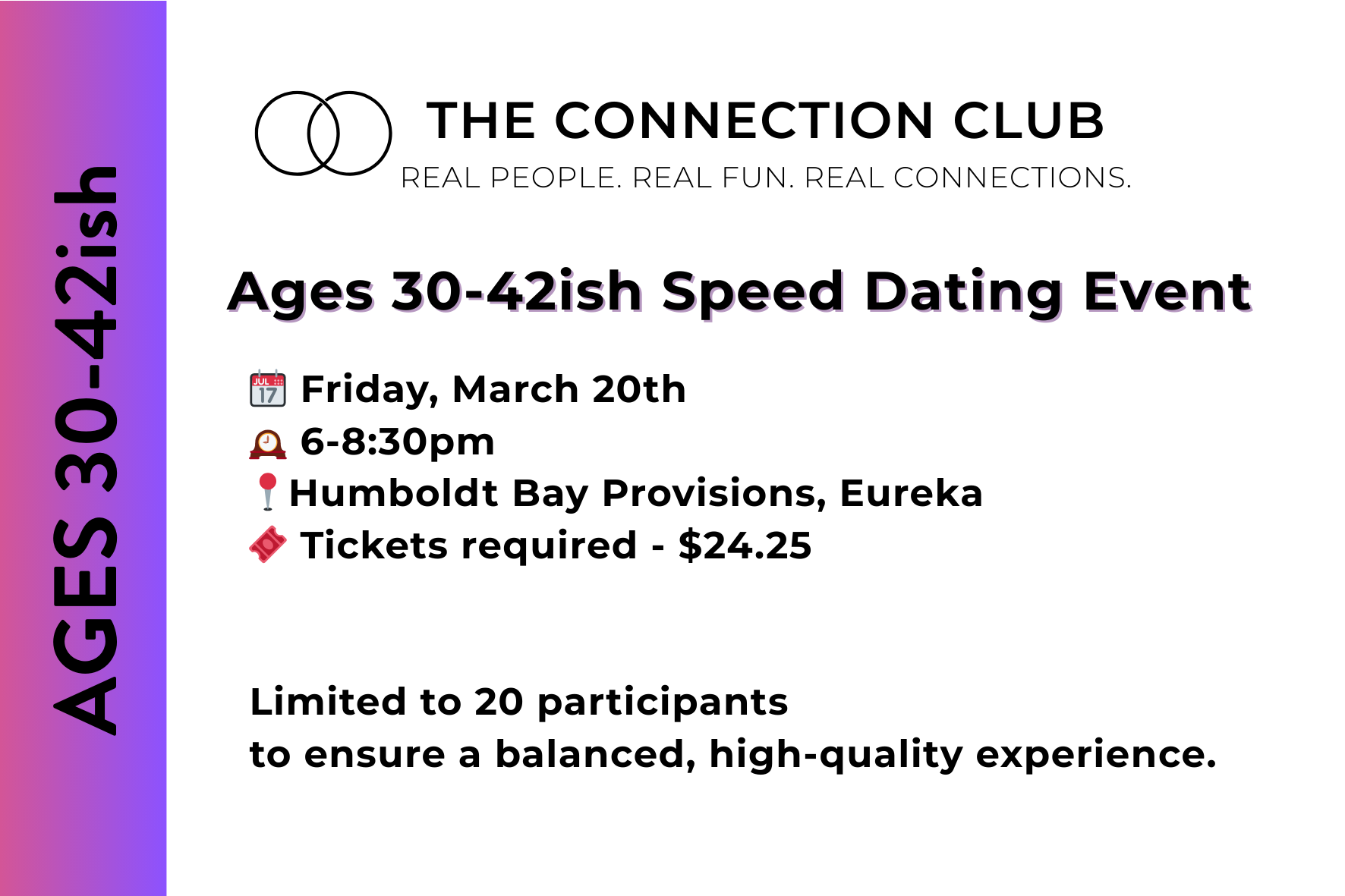 Flyer with details for date, time and age bracket of 30-42 event