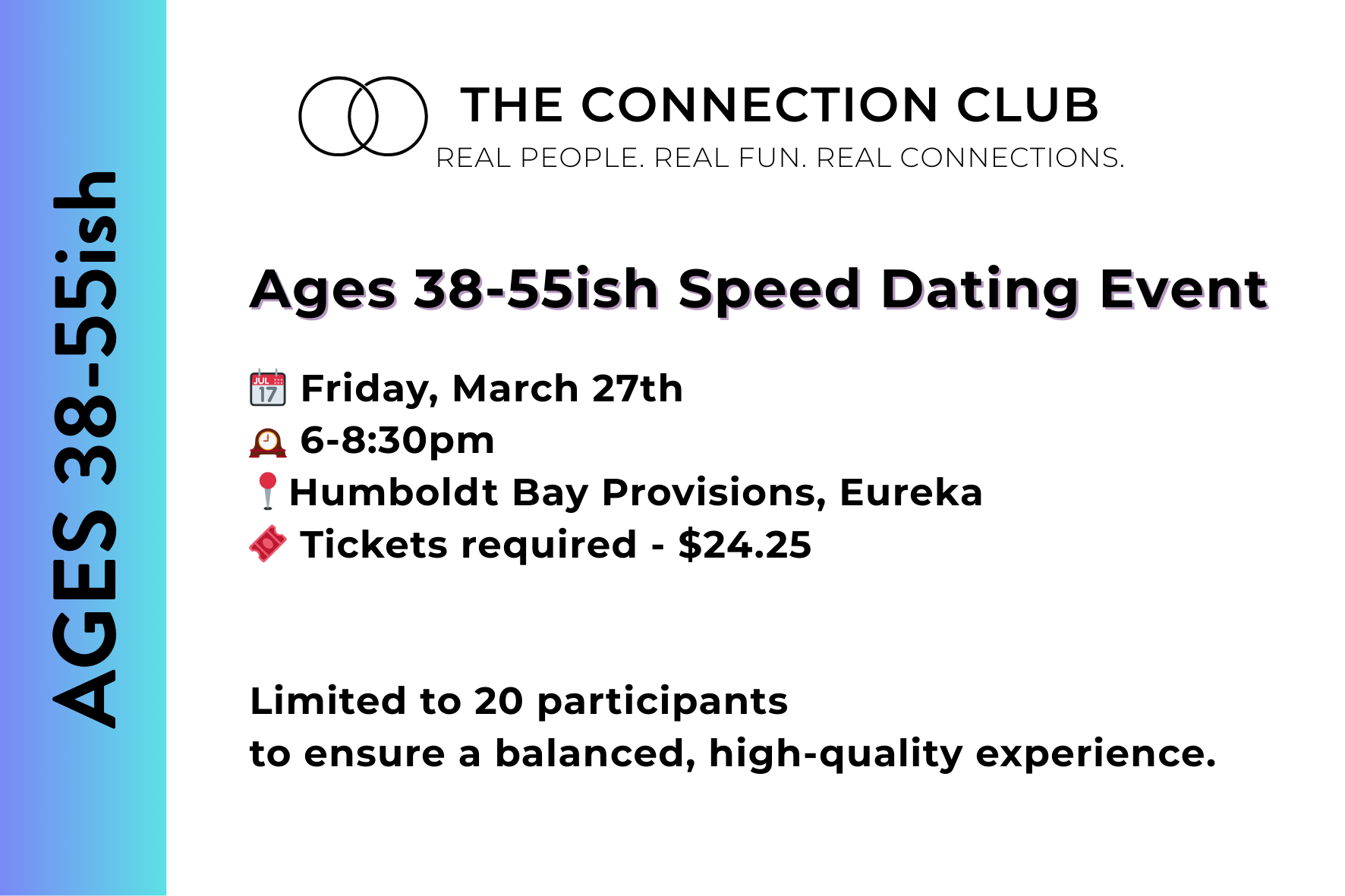 Card with details for march 27th speed dating