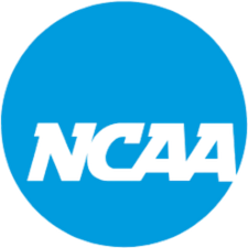 NCAA logo in blue circle with black text.