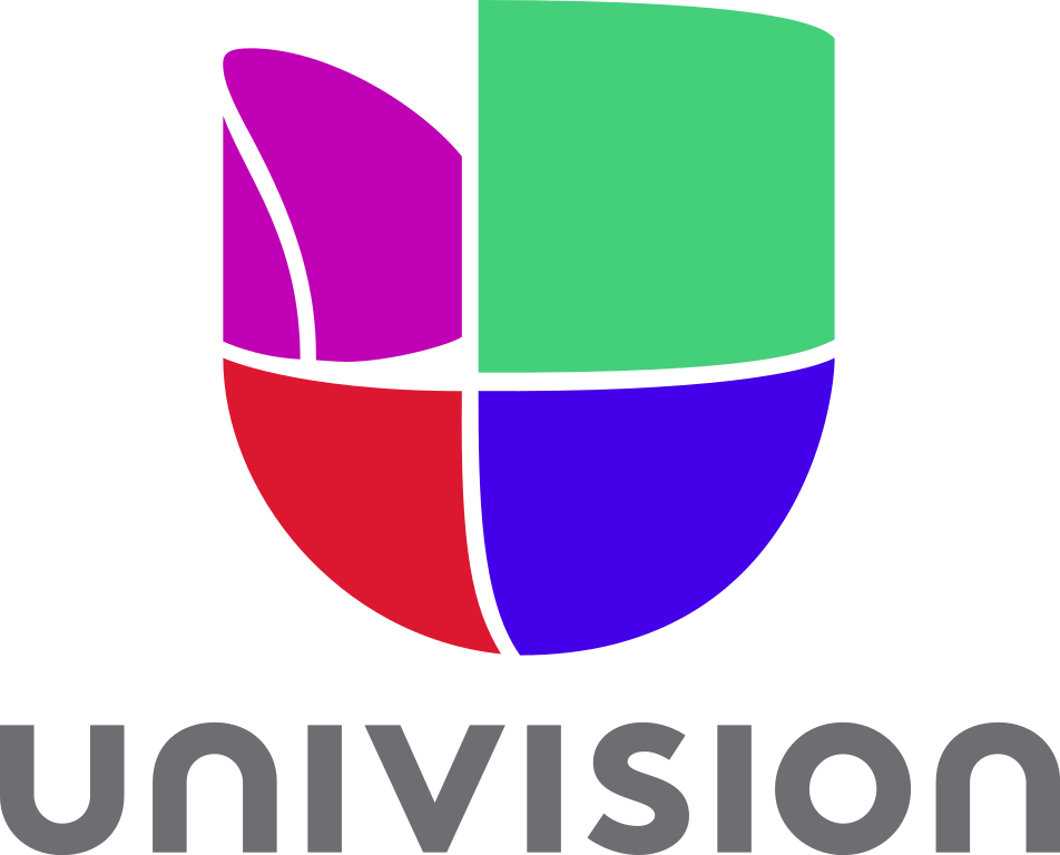 Univision logo with multicolored shield symbol and black and gray text.