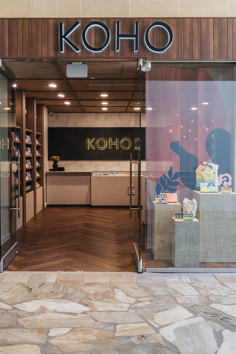 The entry into Koho gives a great branding moment featuring their product while feeling like Hawaii.