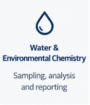 Water & Environmental Chemistry report cover with a water droplet icon and the title 'Sampling, analysis and reporting'.